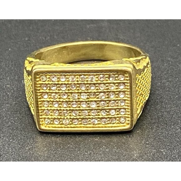 Unbranded Other - Iced Out Men's 18k Gold Plated Ring CZ Signet Hip Hop Size 11.75 Bling 14.7 g